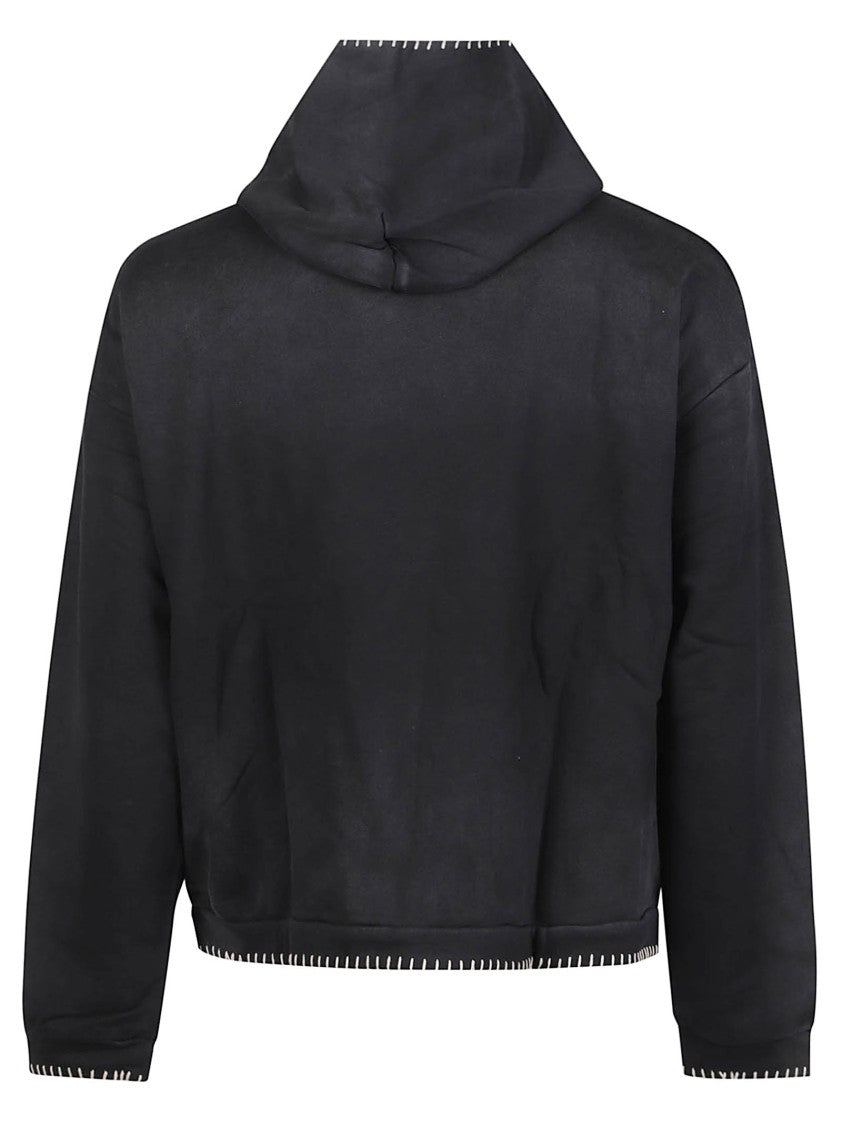 Found Stitched Border Distressed Logo Cotton Hoodie