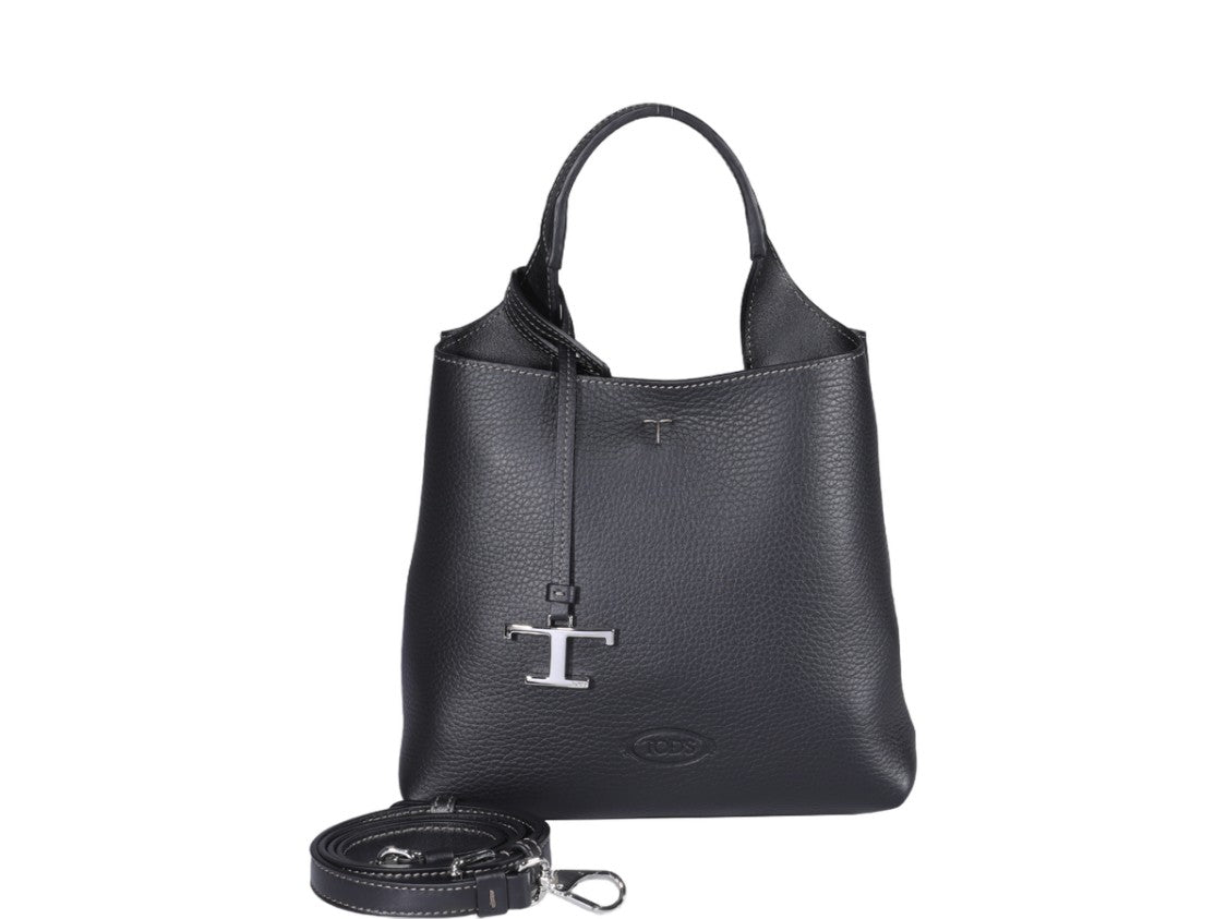 Tod's Pebbled Black Leather Tote Bag