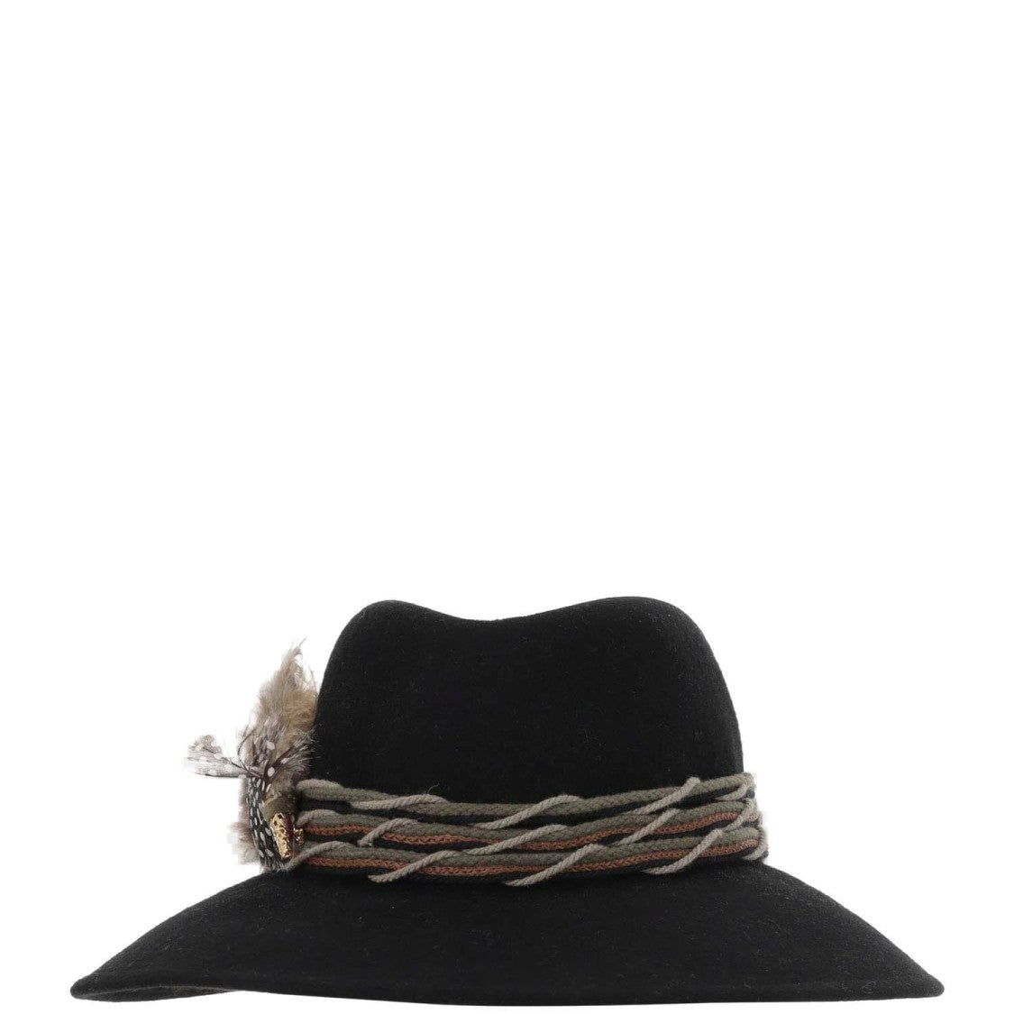Alexia Alvarez De Toledo Wide Brim Wool Hat With Feather Detail And Rope Strap