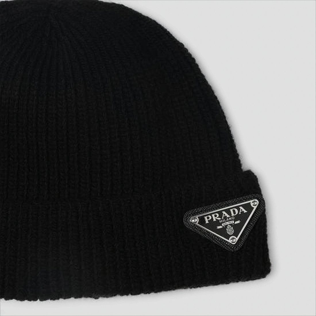 Prada Ribbed Knit Beanie With Folded Cuff