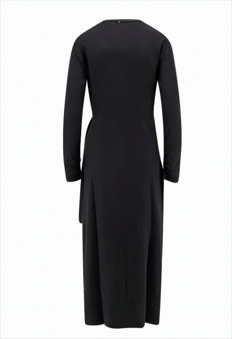 Boss Long Black Dress With Knotted Waist