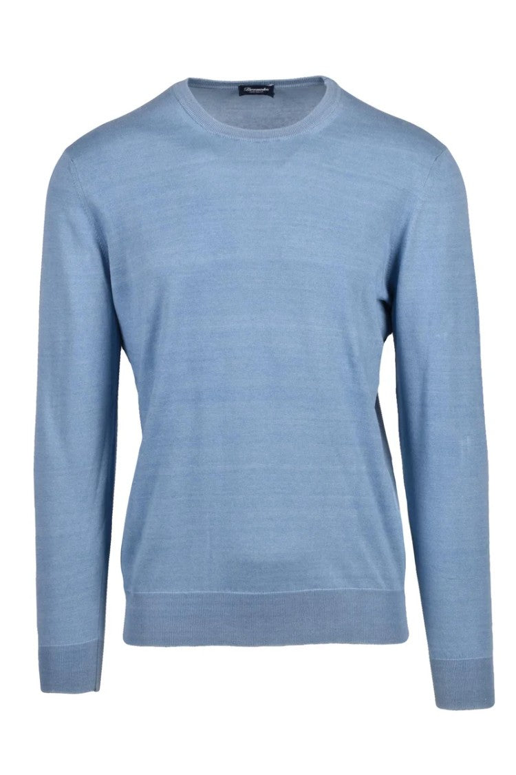 Drumohr Cotton Crew Neck Sweater - Light Blue
