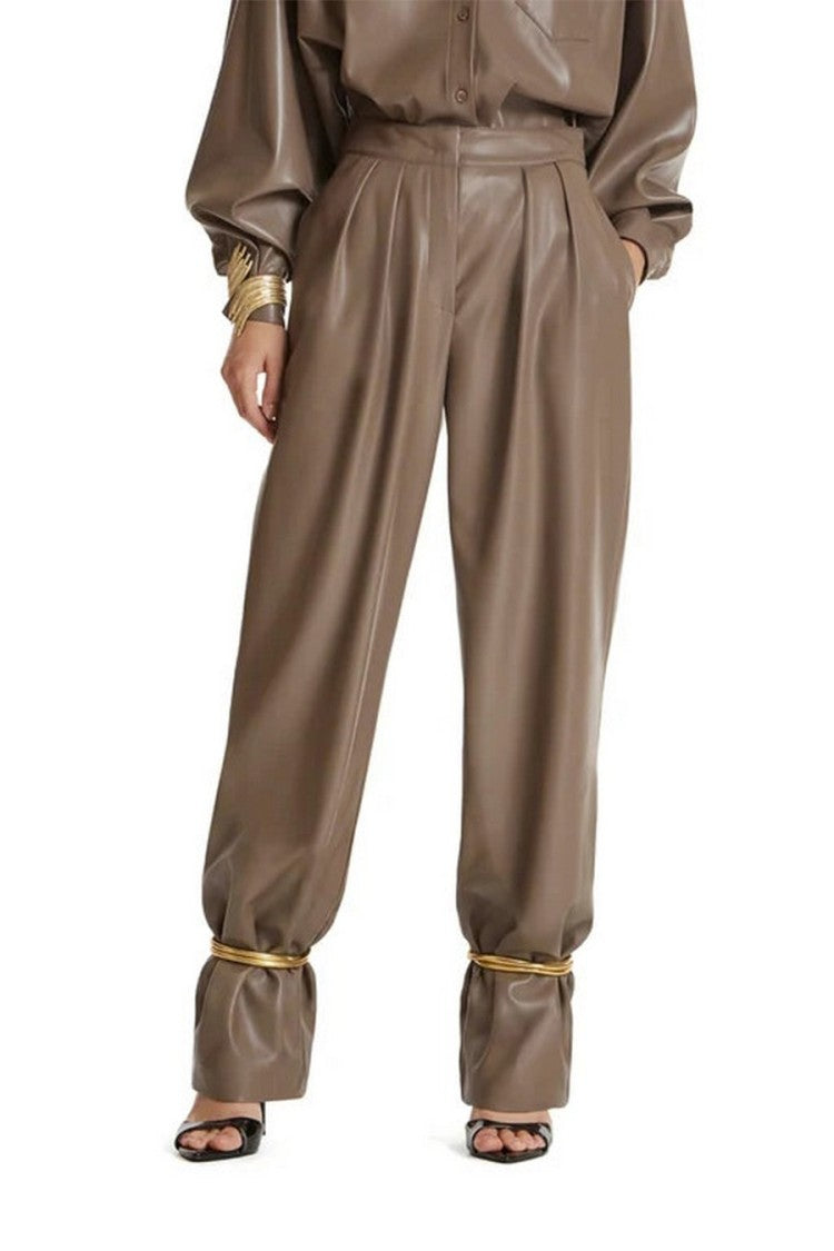 Simona Corsellini Brown Leather Pleated Wide-Leg Trousers