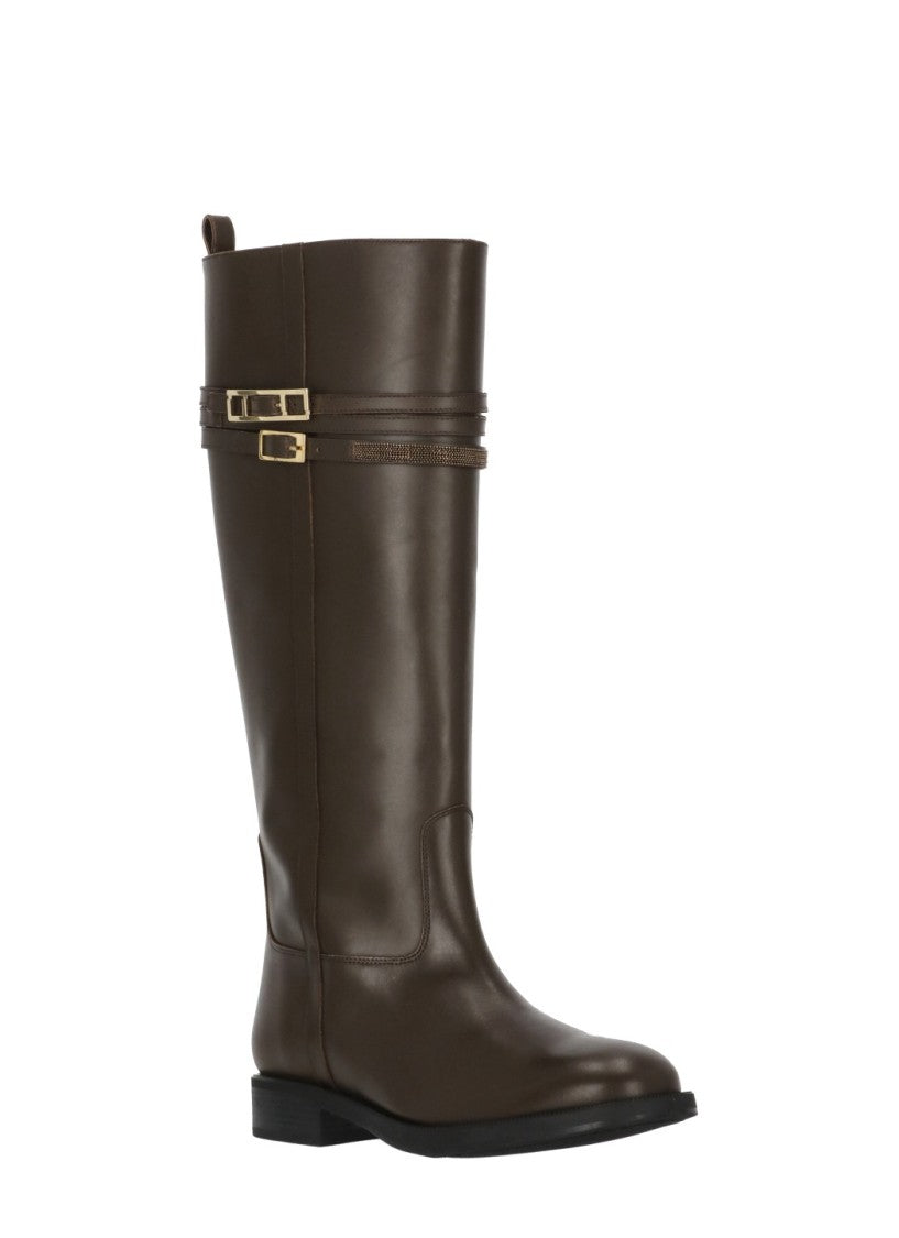 Fabiana Filippi Brown Metallic Buckle Leather Boots