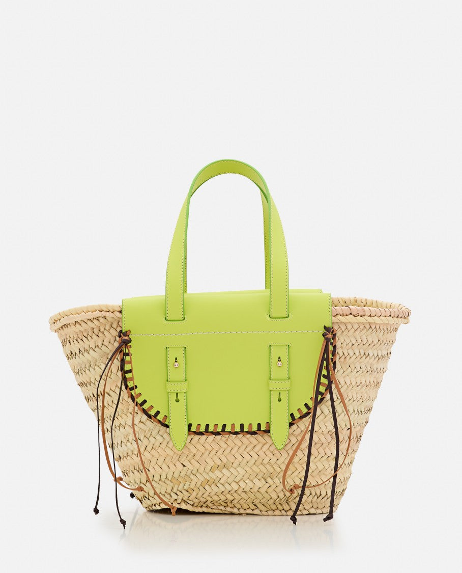 Cuba Lab Tropicana Straw And Leather Tote Bag
