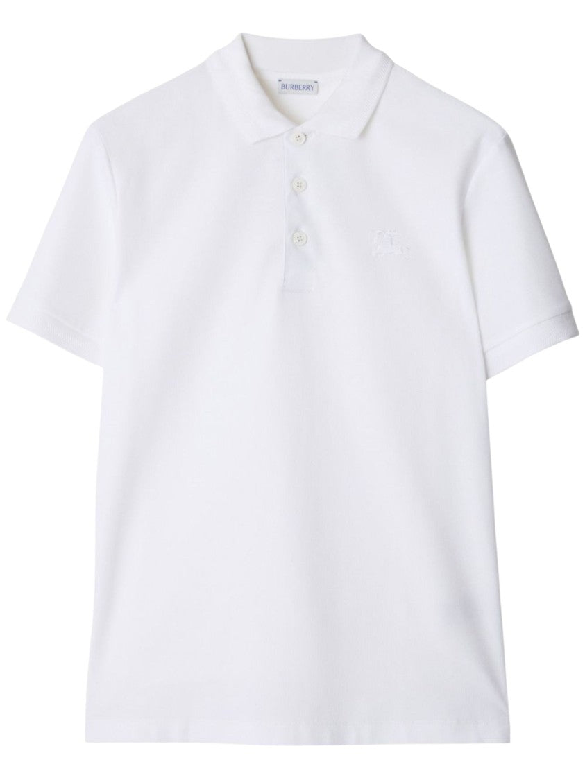 Burberry White Cotton Polo Shirt With Equestrian Knight Design