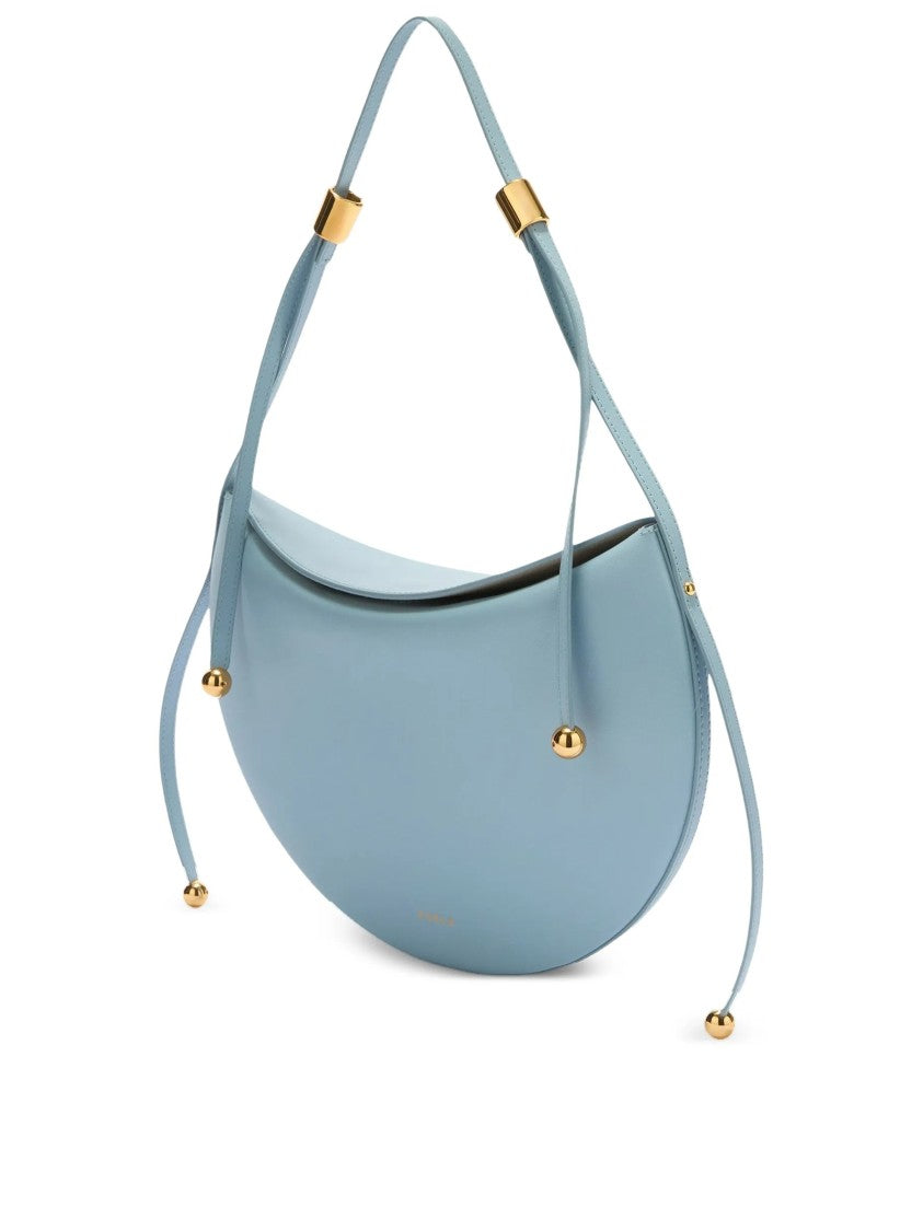 Furla Moonstone M Crescent-Shaped Blue Leather Handbag
