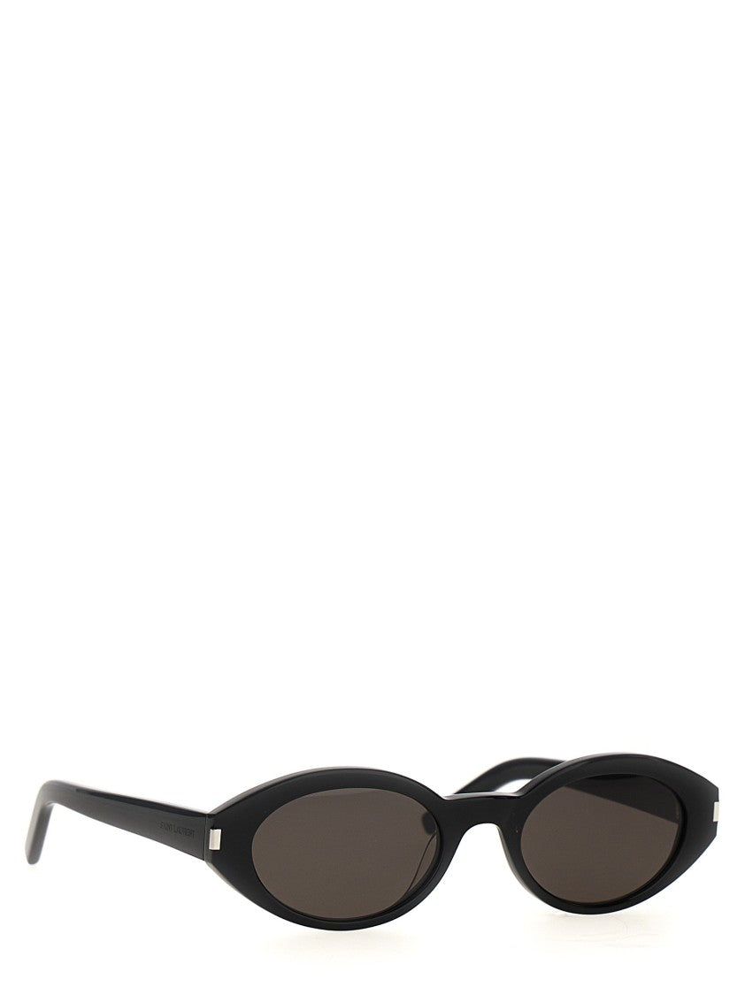Saint Laurent Oval Black Acetate Sunglasses With Engraved Logo