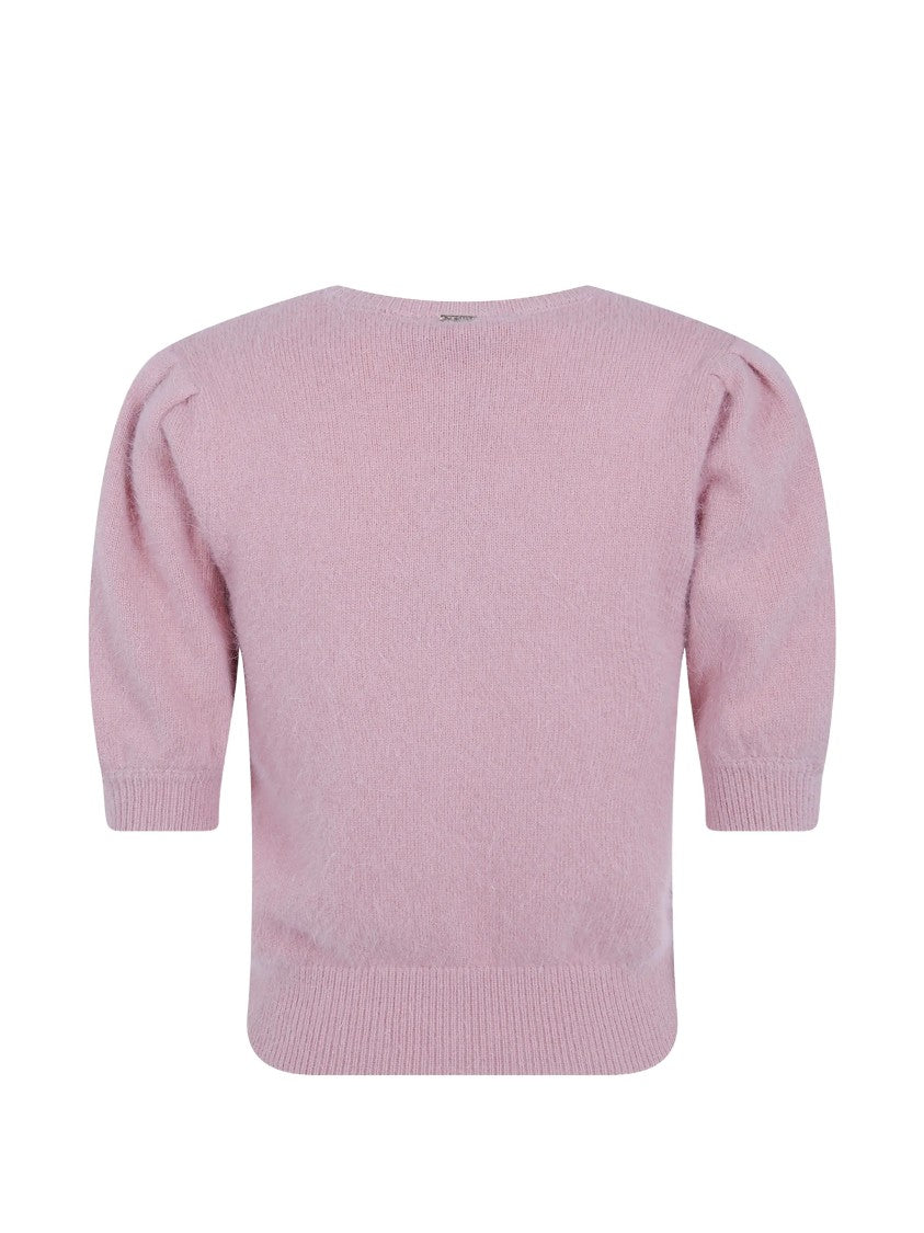 Twin-Set Short-Sleeved Knit Top With Feather Embellishment