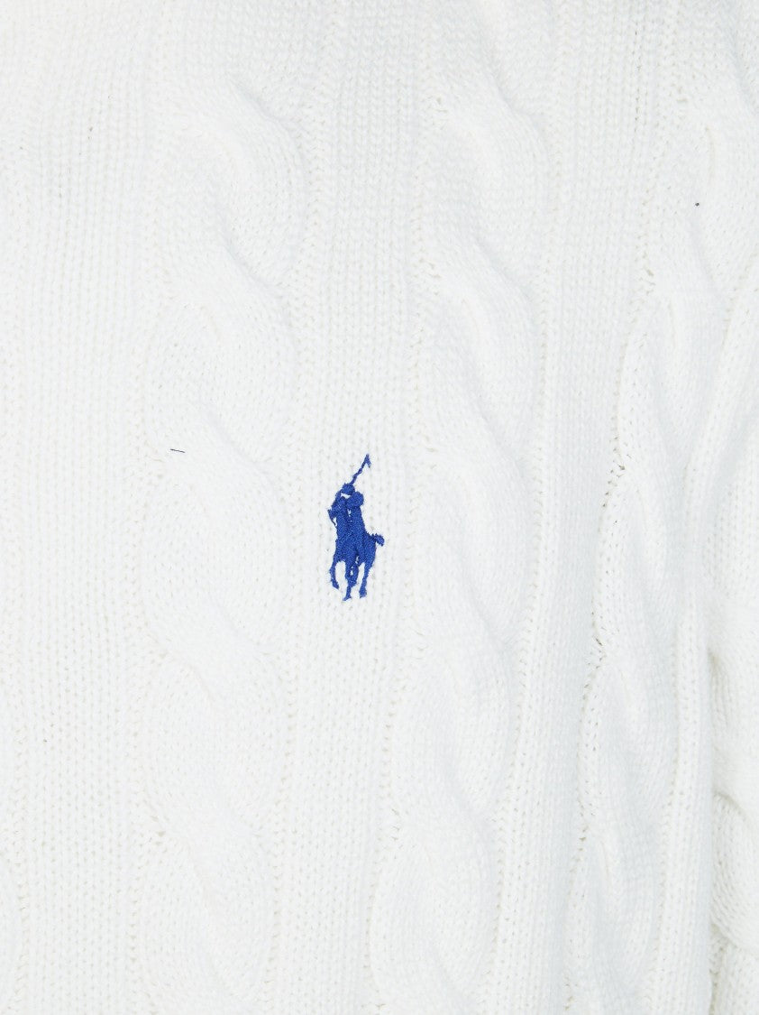 Polo Ralph Lauren White Treccia Cable-Knit Crewneck Sweater