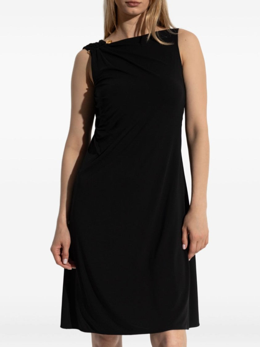 Versace Black Ruched Gold Hardware Flowing Dress