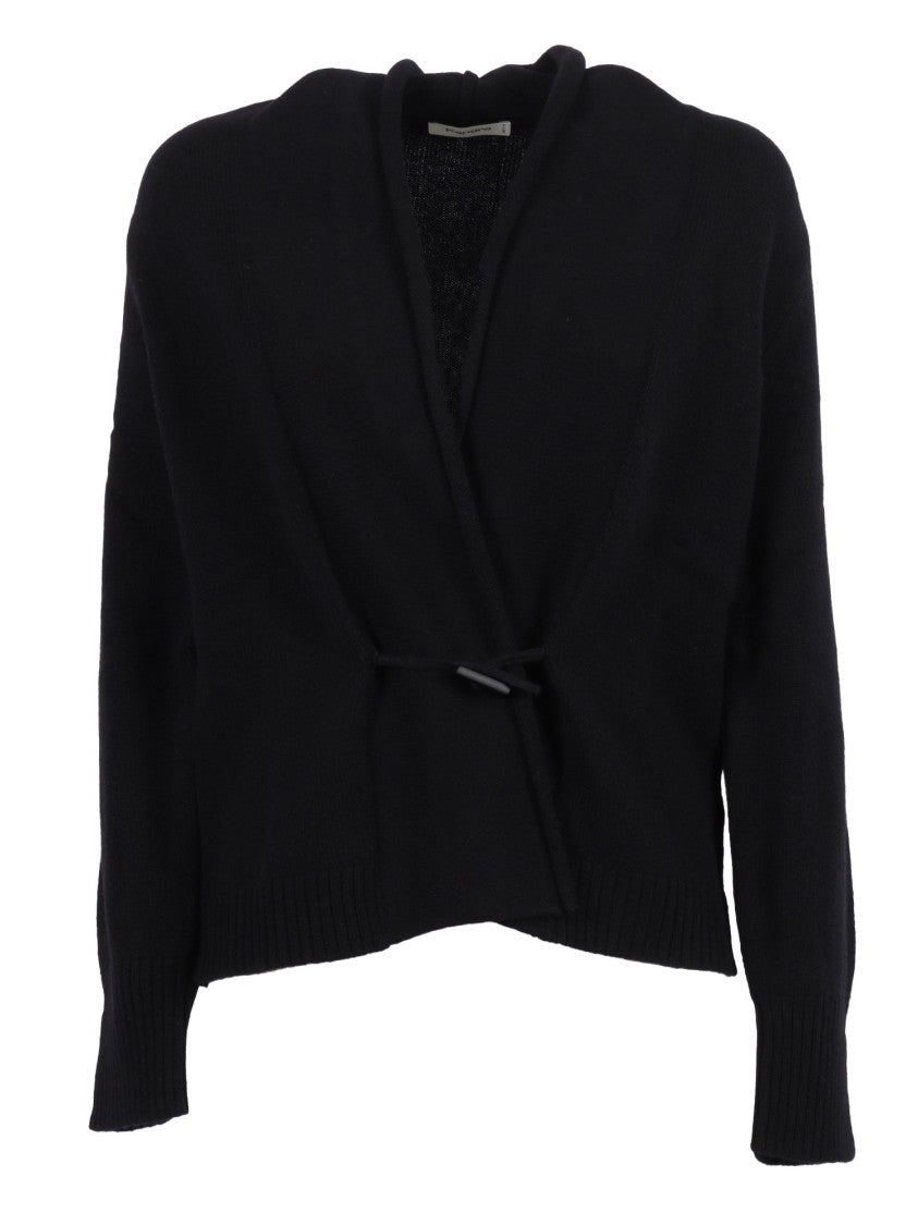 Kangra Cashmere Wrap-Style Black Cardigan With Button Closure And Ribbed Cuffs