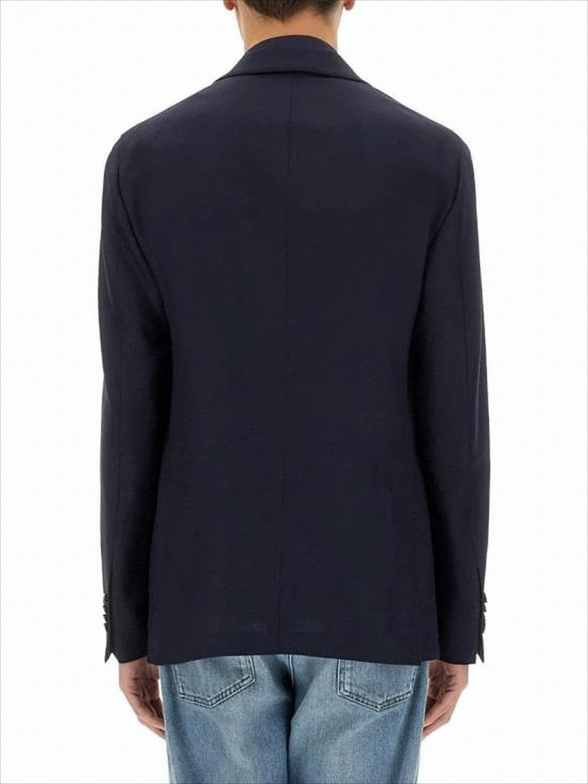 Lardini Tailored Blue Wool Jacket With Notch Lapels