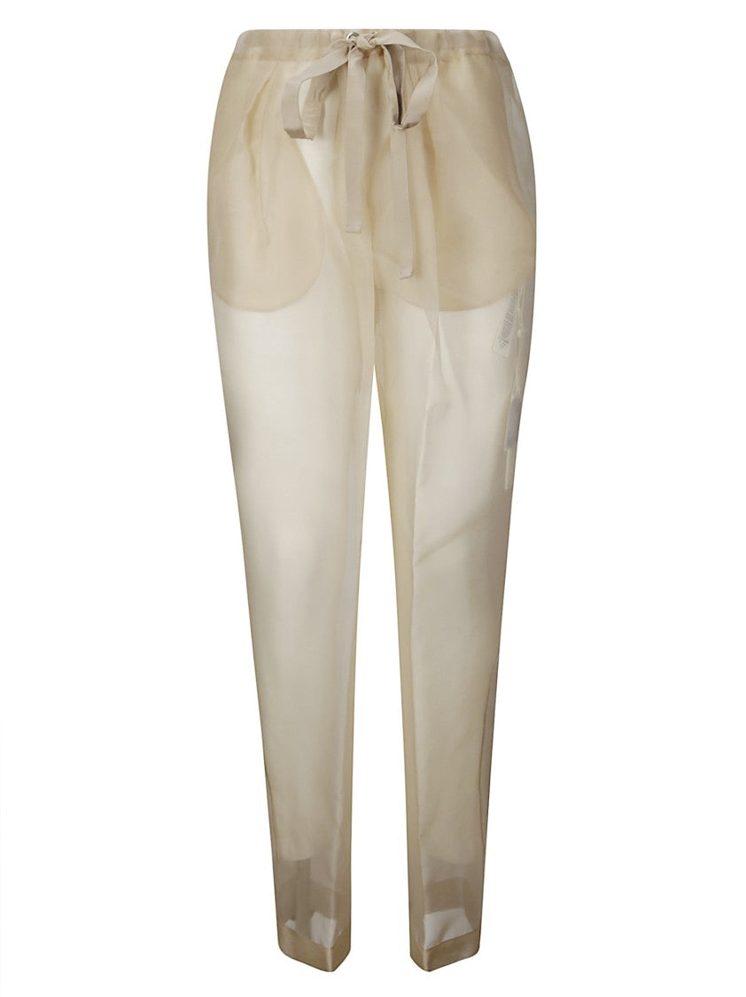 Khaite Beige Semi-Transparent Silk Pants With Drawstring Waist