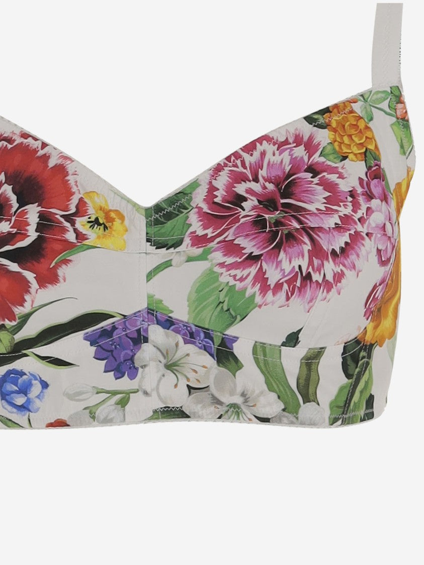 Dolce & Gabbana Stretch Cotton Blend Top With Floral Pattern