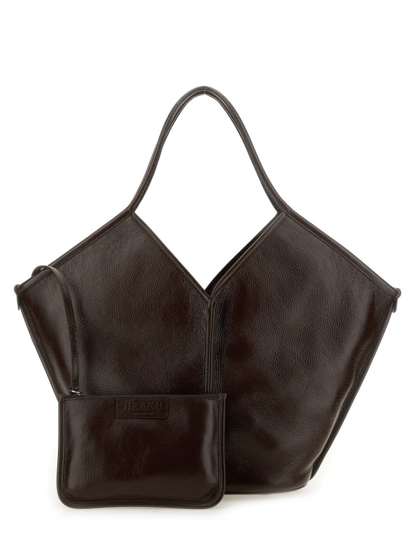 Hereu Distressed Calf Leather Tote Bag With Angular Silhouette