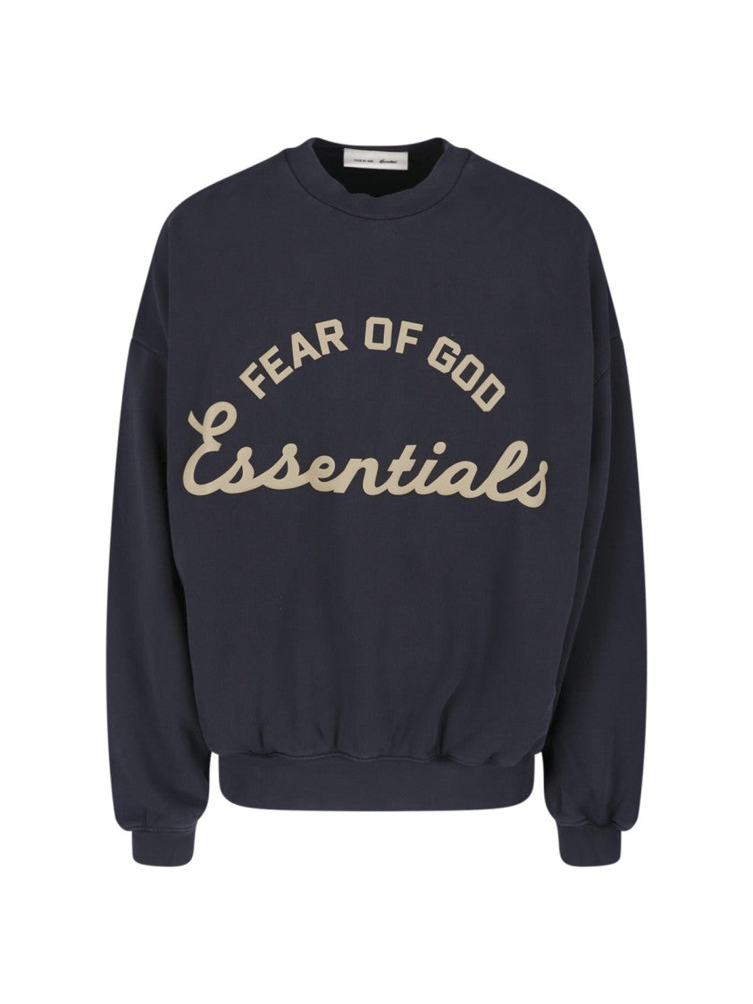 Fear Of God Essentials Black Relaxed Curved Logo Graphic Sweatshirt