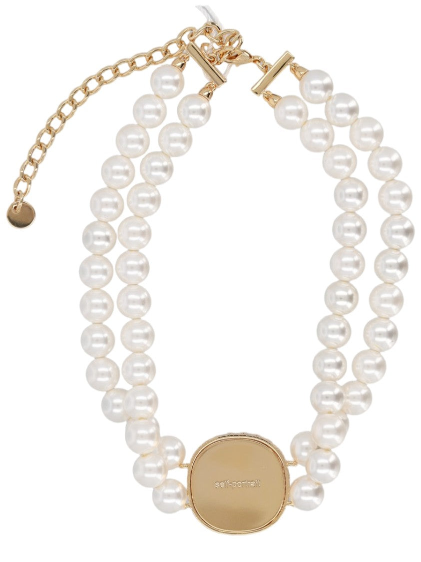Self-Portrait Double-Strand Pearl Cubic Zirconia Toggle Gold Necklace