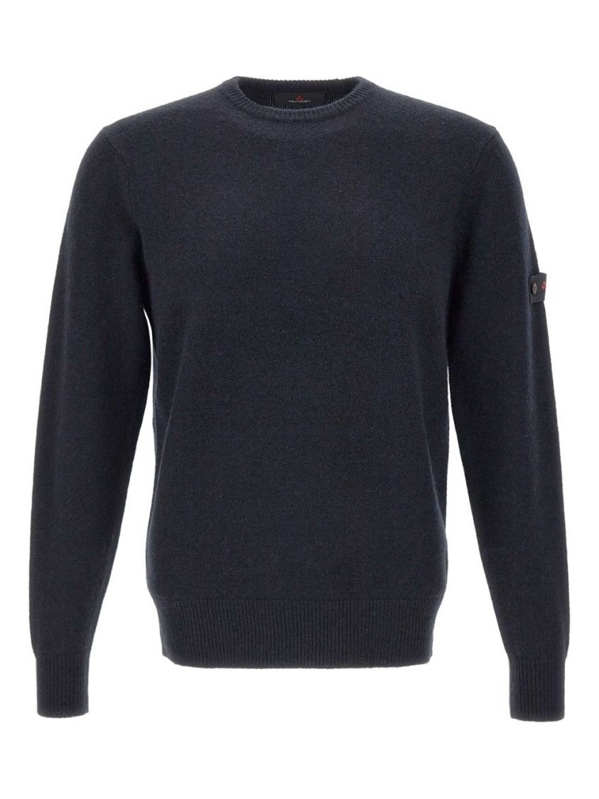 Peuterey Solid Blue Sweater With Round Neckline