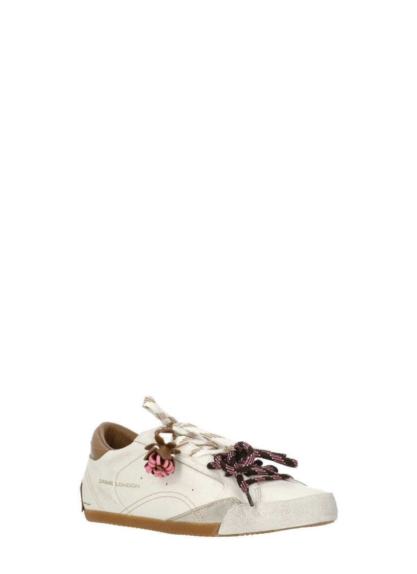 Crime London White Sneakerina Double Laces Leather Sneakers