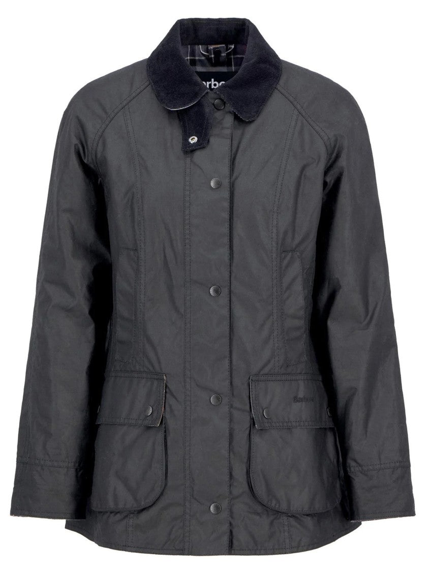 Barbour Black Coat With Button-Up Front