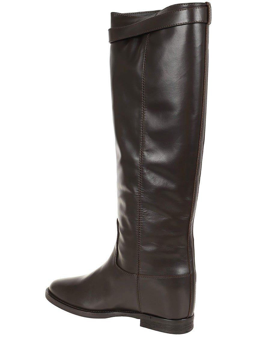 Via Roma 15 Leather Ankle Boots With Hook-And-Eye Strap
