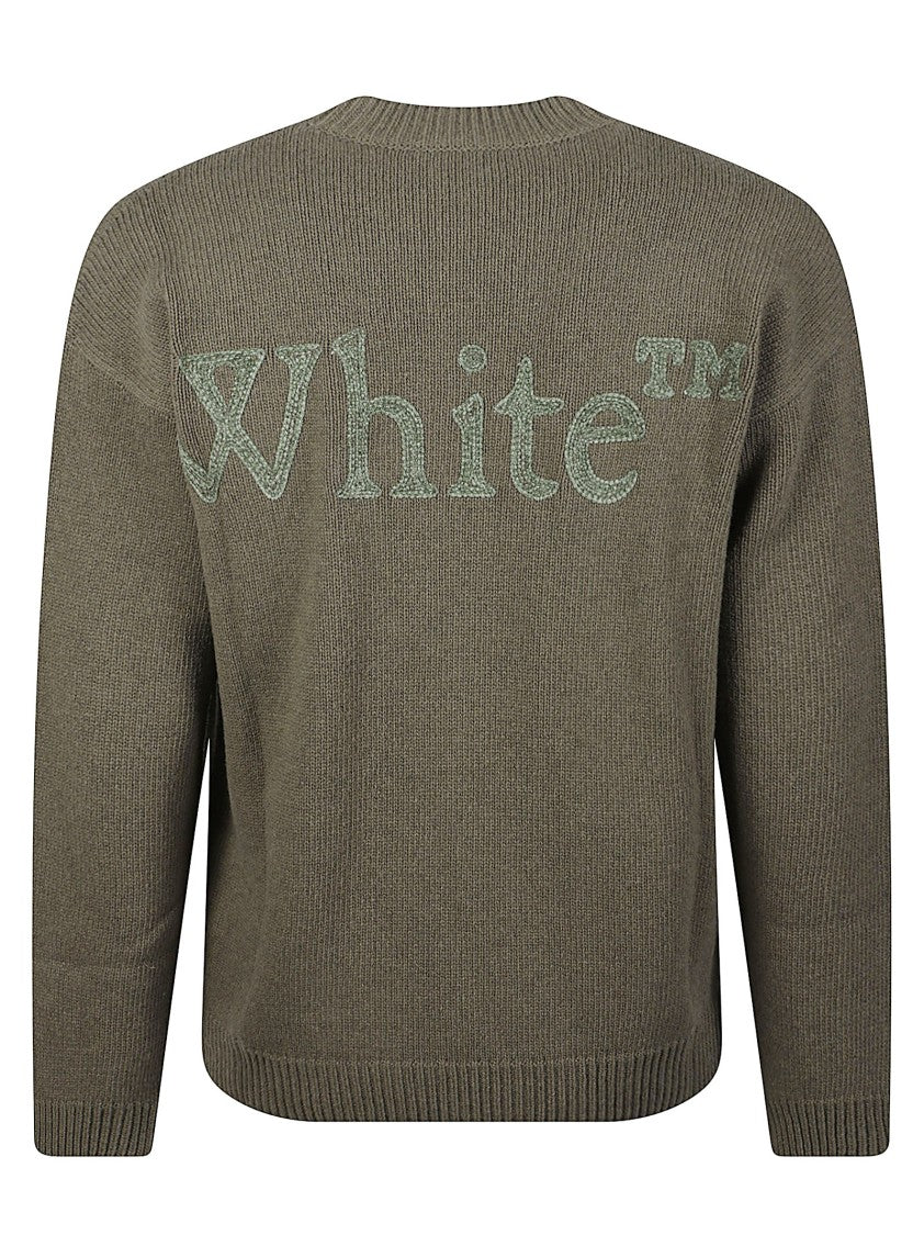 Off-White Olive Bookish Relaxed Wool-Blend Sweater