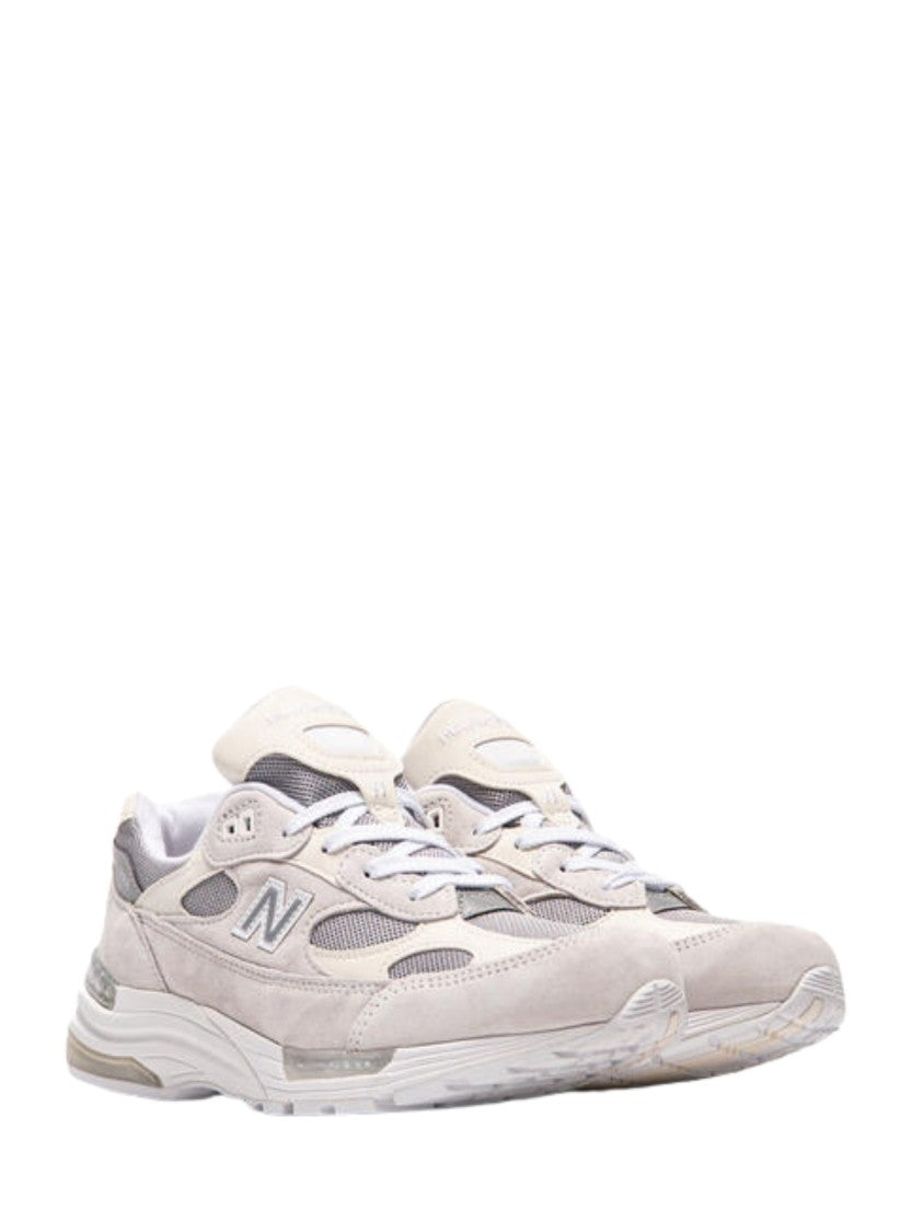 New Balance White 992 Leather Fabric Mesh Panel Sneakers