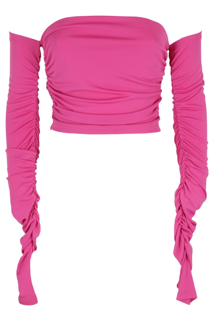 The Andamane Off-Shoulder Fuchsia Top With Draped Detailing