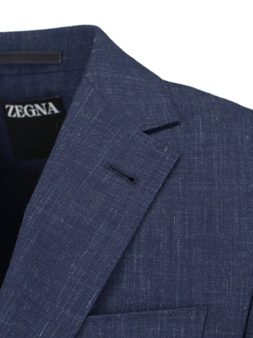 Zegna Navy Single-Breasted Wool-Linen Tailored Suit