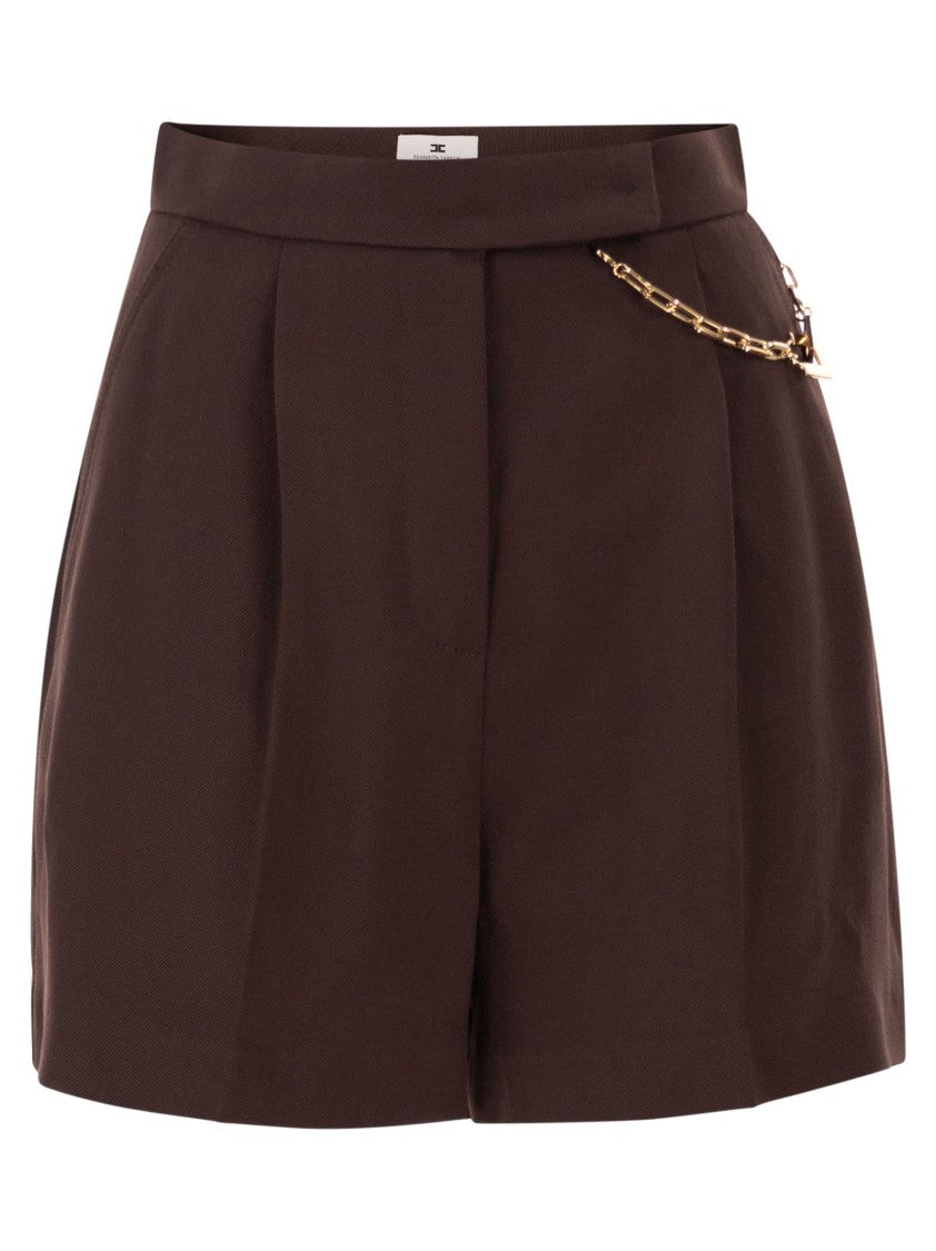 Elisabetta Franchi Gabardine Shorts With Jewelled Gold Logo