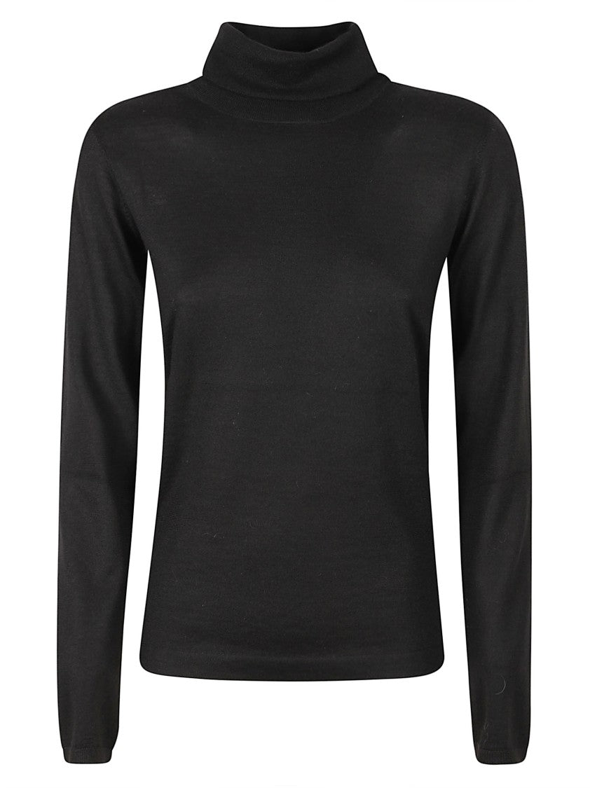 Brunello Cucinelli High Neck Black Cashmere And Silk Sweater With Tailored Fit