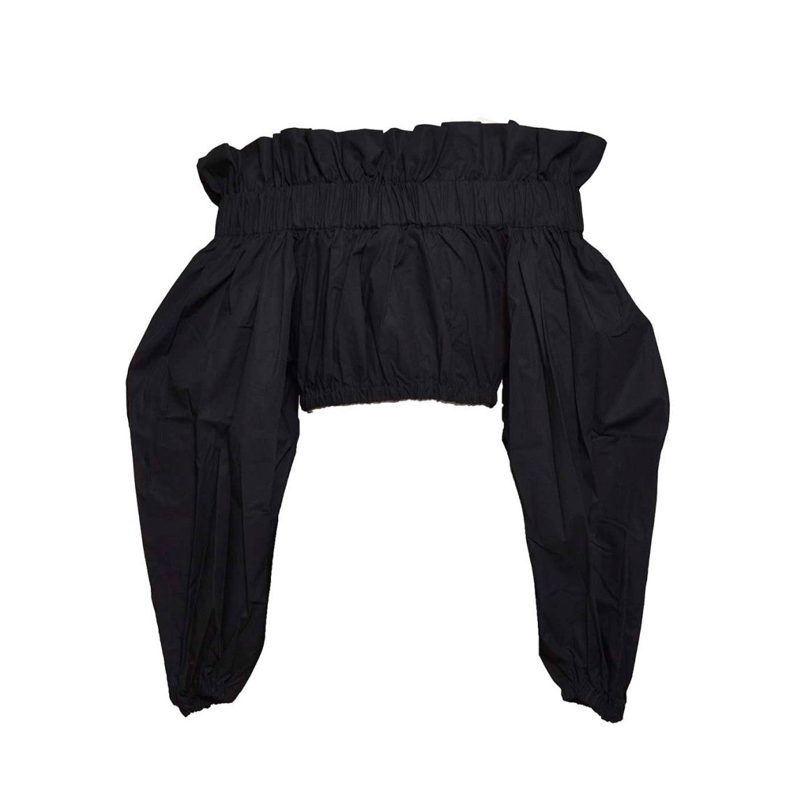 Patou Black Cotton Cropped Top With Bow