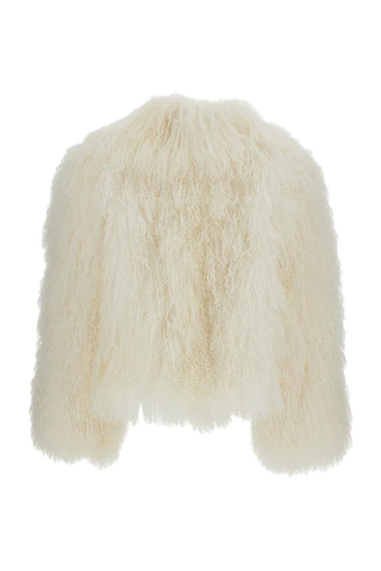 Martha Louis Ivory White Mongolian Fur Jacket With Concealed Fastening