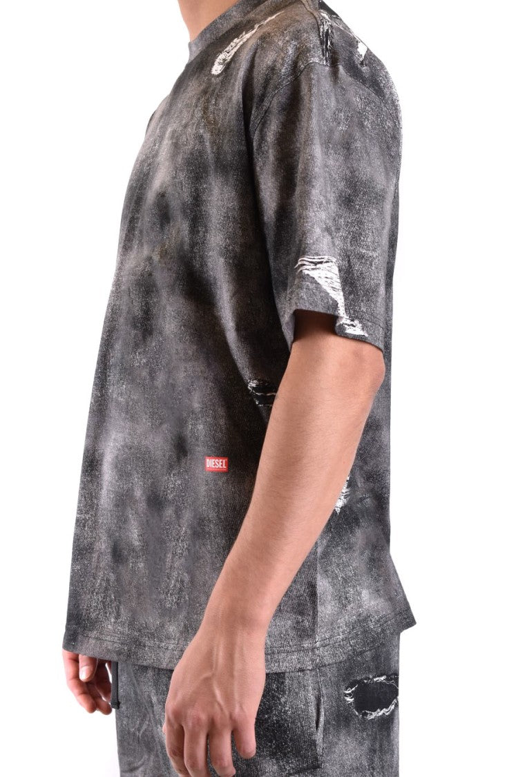 Diesel Mottled Black And Grey Distressed T-Shirt