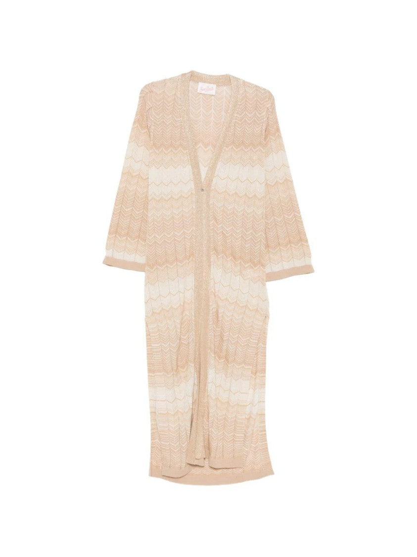 Mc2 Saint Barth Chevron Knit Open-Front Cardigan With Gradient Pattern