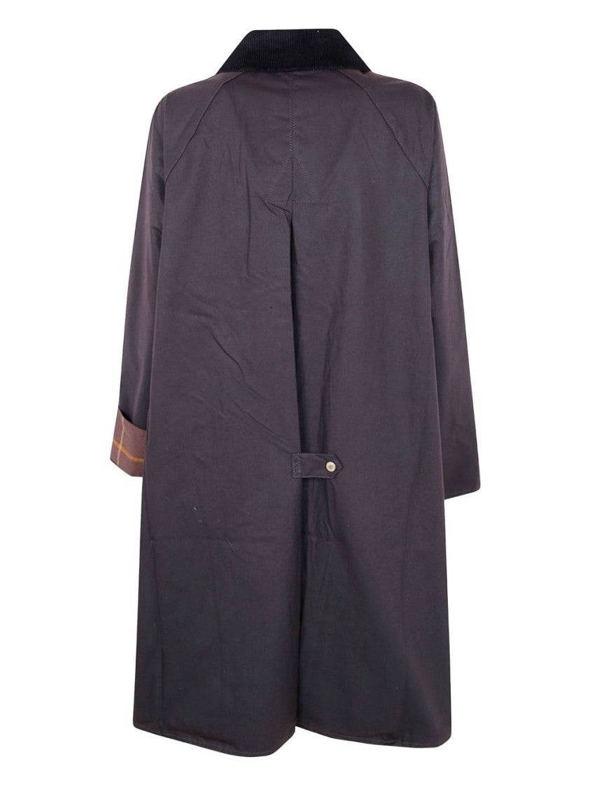 Barbour Brown Cotton Coat With Corduroy Collar And Tartan Details