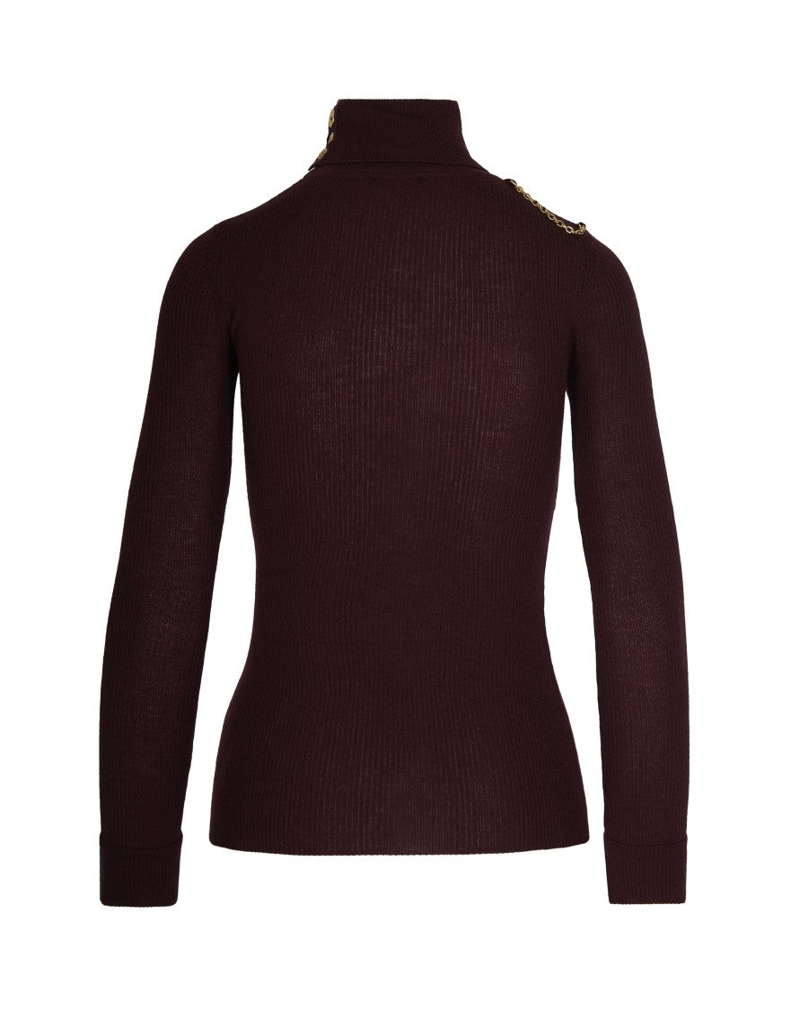 Elisabetta Franchi Merlot Lettering Detail Turtleneck