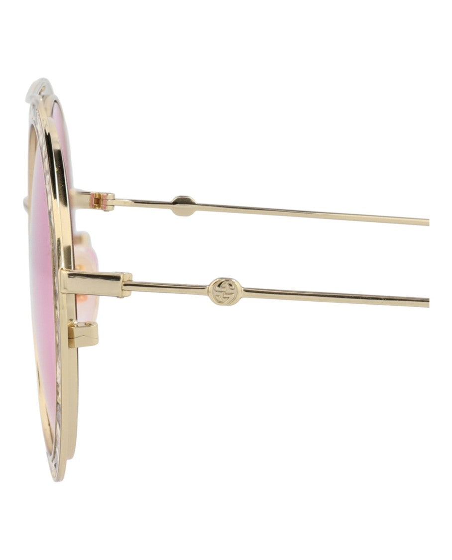 Gucci Round-Frame Leather Sunglasses With Metal Temples