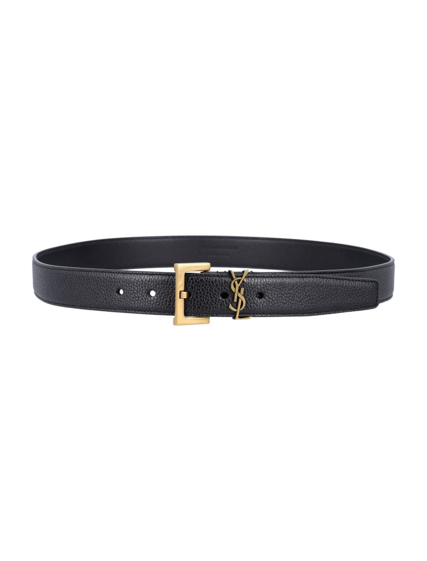 Saint Laurent Textured Black Calf Leather Cassandra Belt