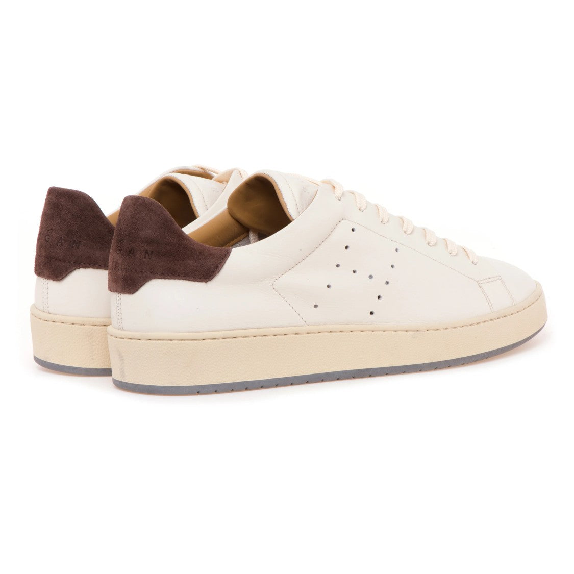 Hogan Off-White Leather Low-Top Sneakers With Suede Heel Tab
