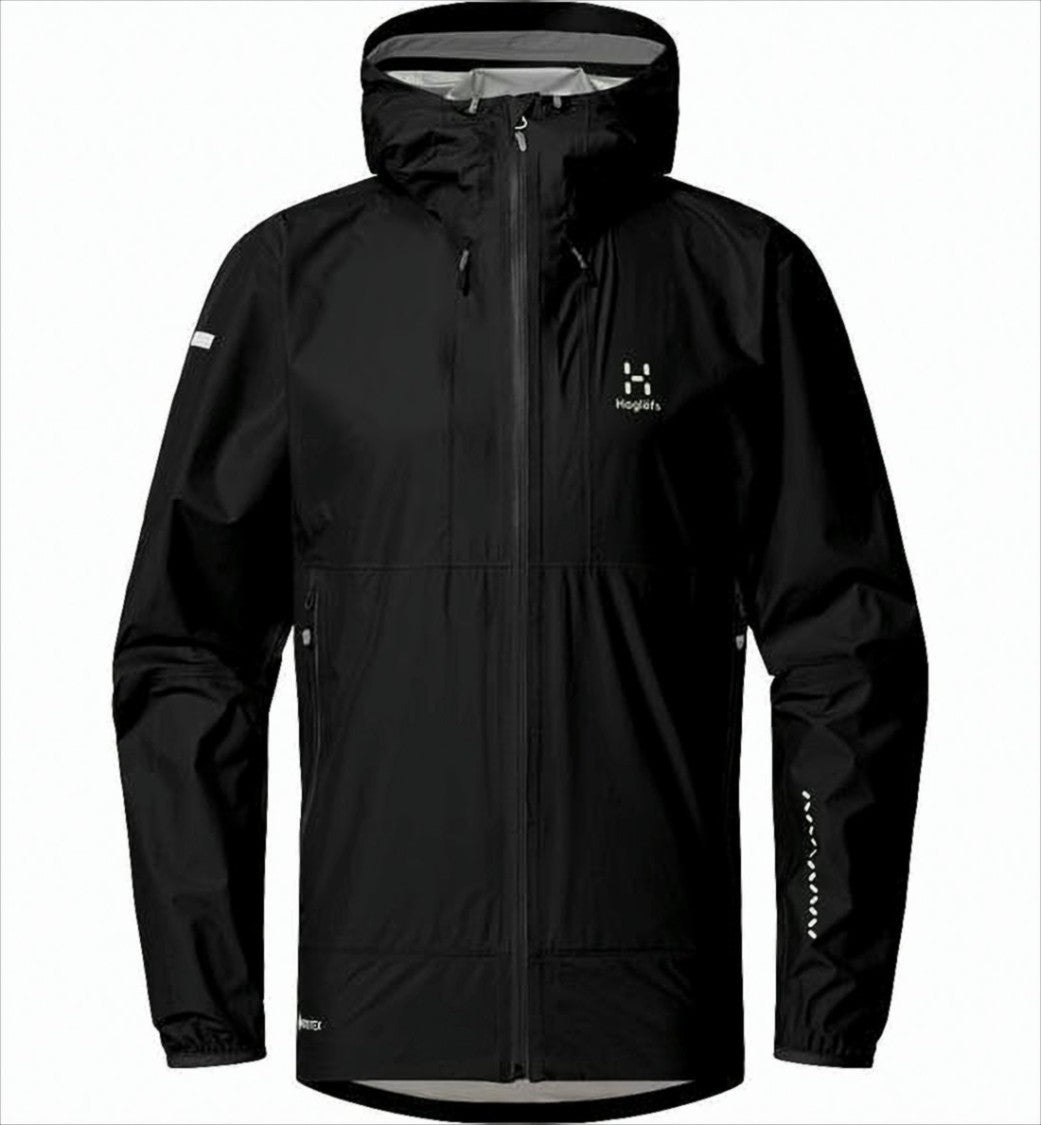Haglöfs Solid Black Hooded Jacket With Zippered Pockets
