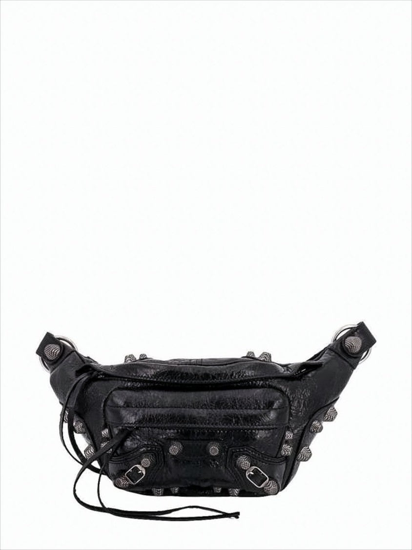 Balenciaga Textured Leather Black Crossbody Bag With Silver Stud Details