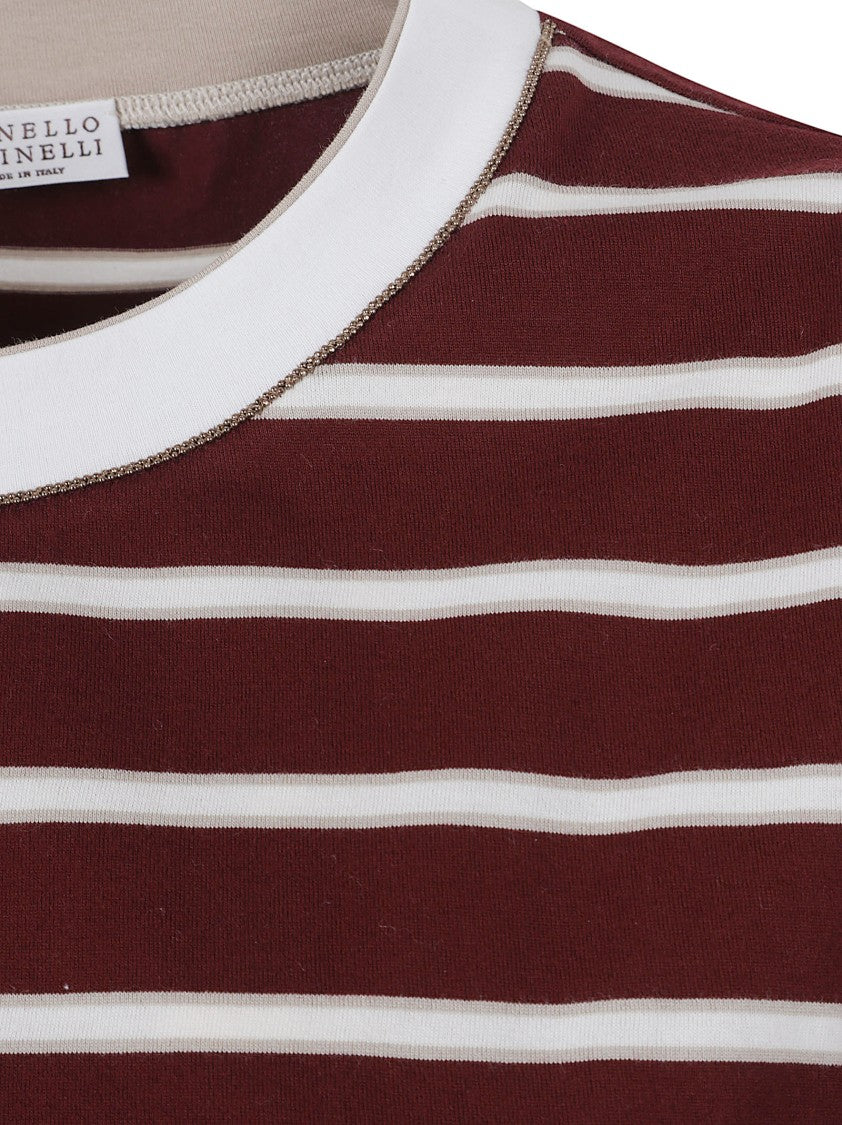 Brunello Cucinelli Cropped Red And White Striped T-Shirt
