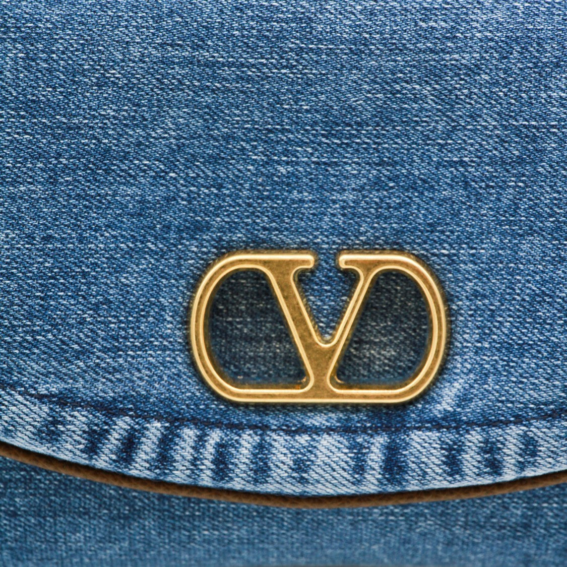Valentino Garavani Structured Denim Shoulder Bag With Gold-Tone Emblem