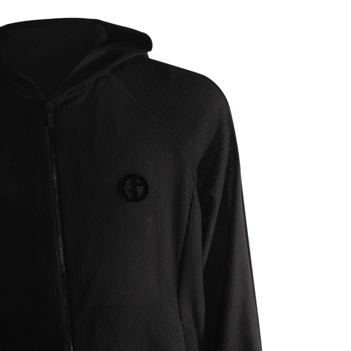 Giorgio Armani Black Jacket With Textured Fabric And Hood