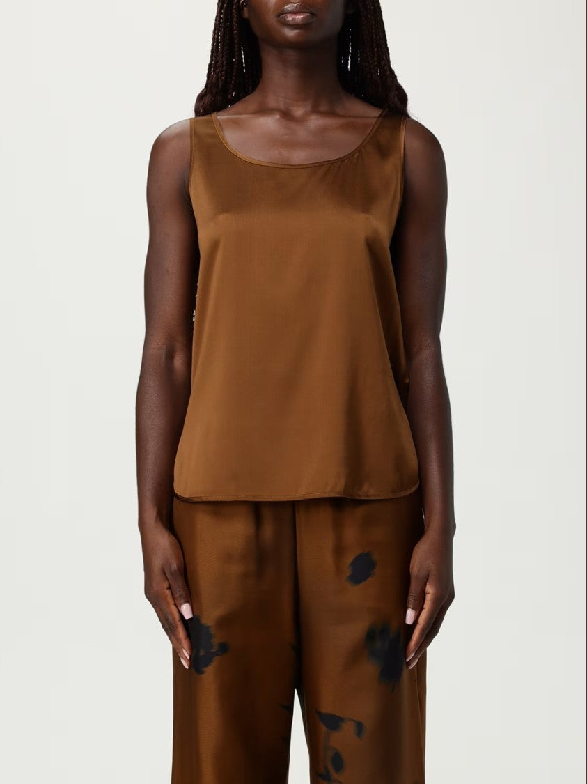 Max Mara Refined Brown Sleeveless Top With Scoop Neckline