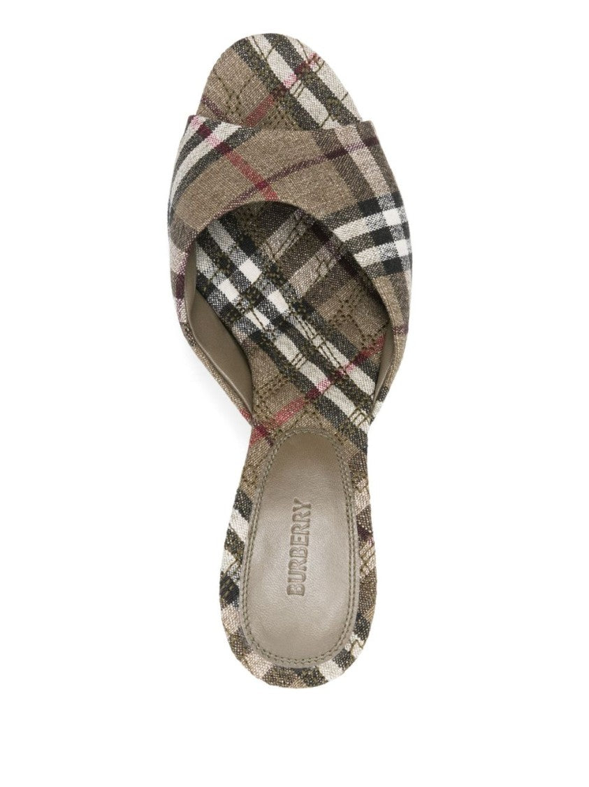 Burberry Open-Toe Plaid Sandals With Cross-Over Straps