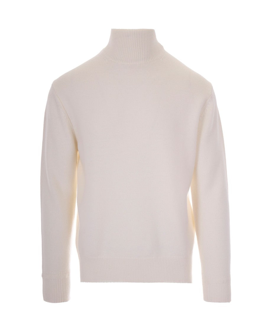 Paolo Pecora High Neck Sweater In Pure Virgin Wool With Ribbed Edges