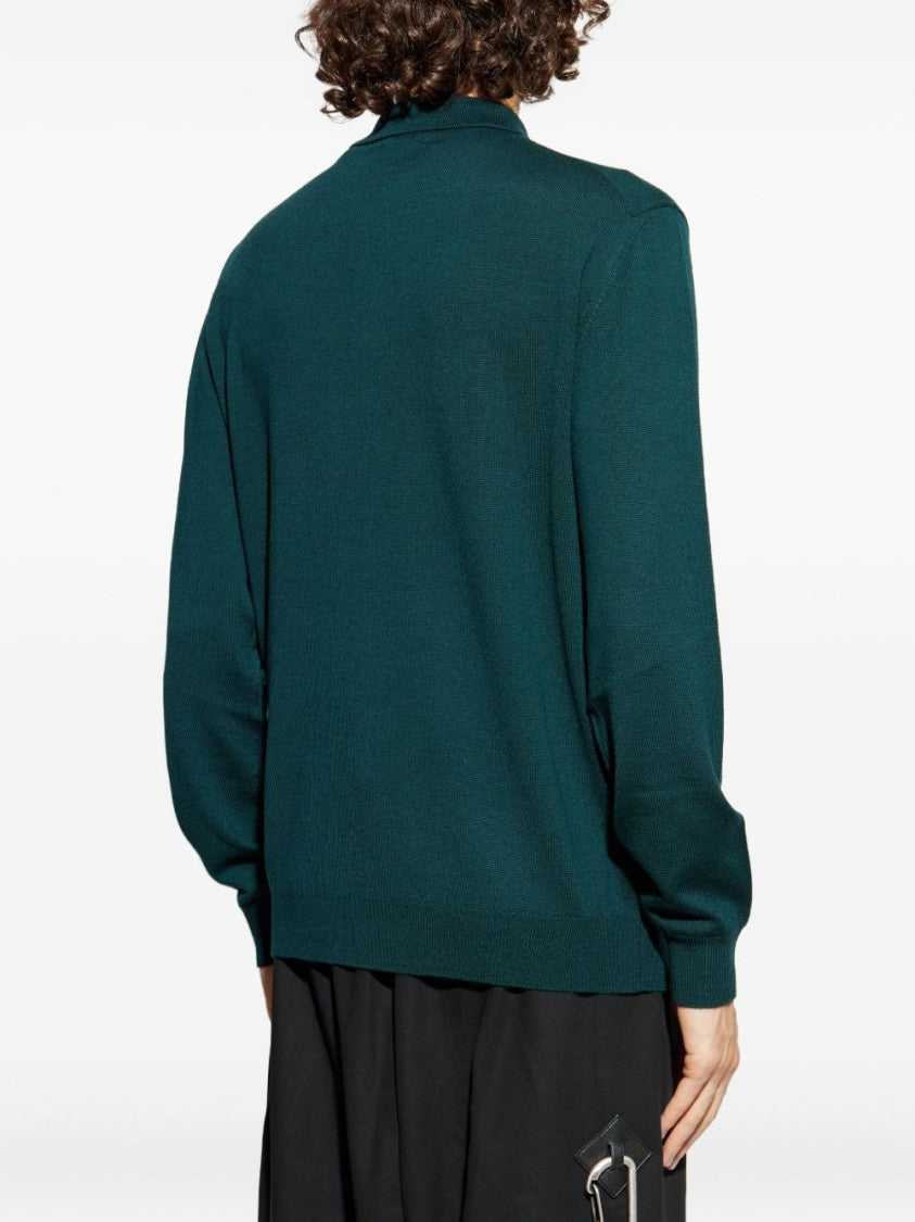 Etro Long-Sleeved Bottle Green Knit Polo Shirt